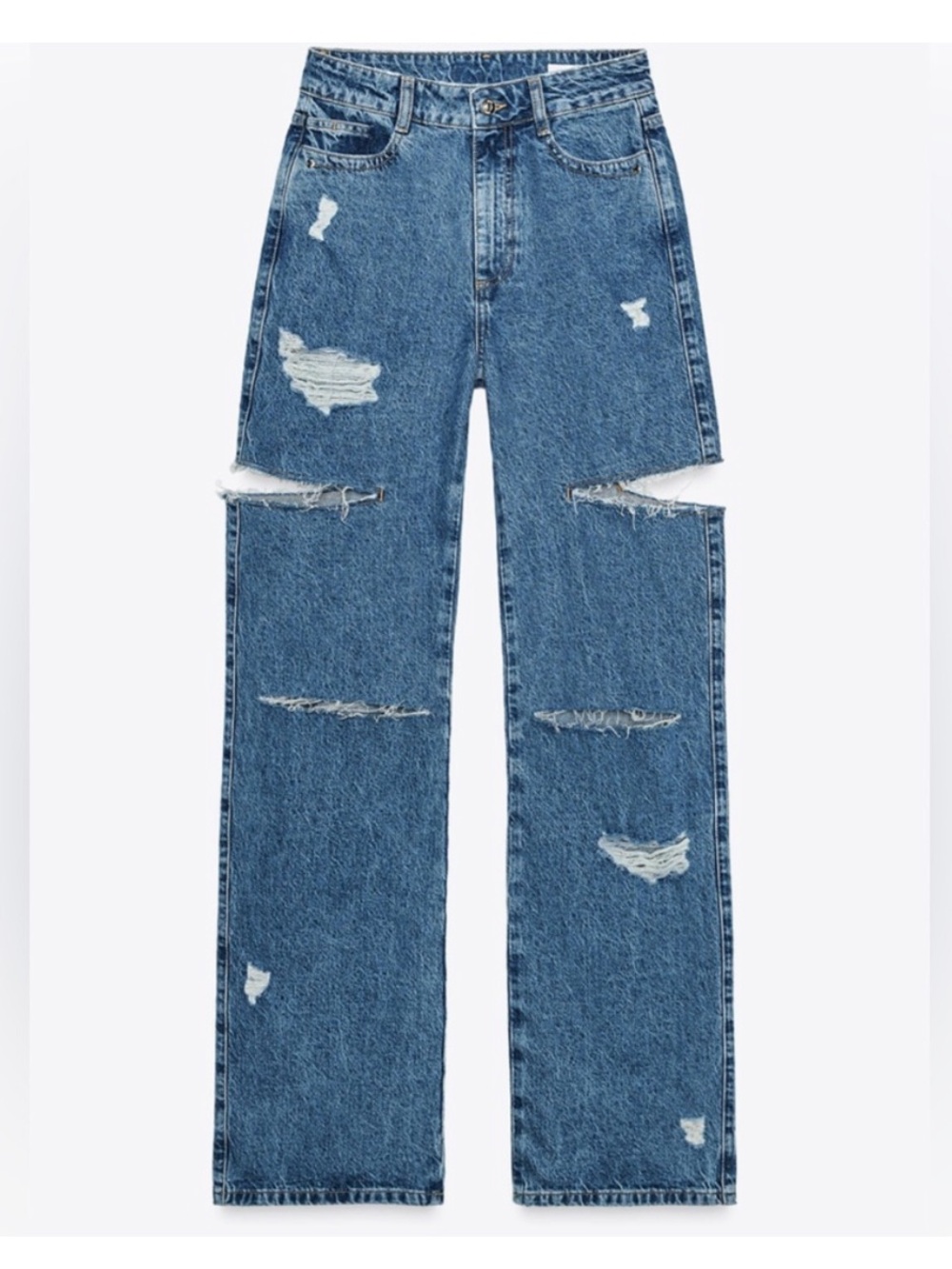 ZARA Z1975 MID WAIST RIPPED CUT OUT STRAIGHT LEG JEANS